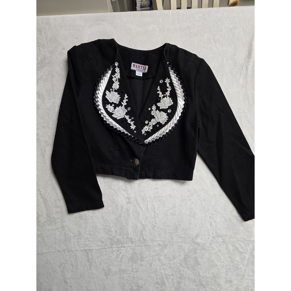 VTG Wanted By Beads Beautiful Vintage Denim Western Jacket Women's Black, Beaded
